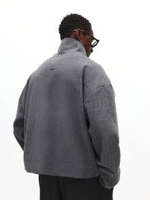 SUMWON 男士超大羊毛拉链夹克冬季外套罗纹领休闲大衣