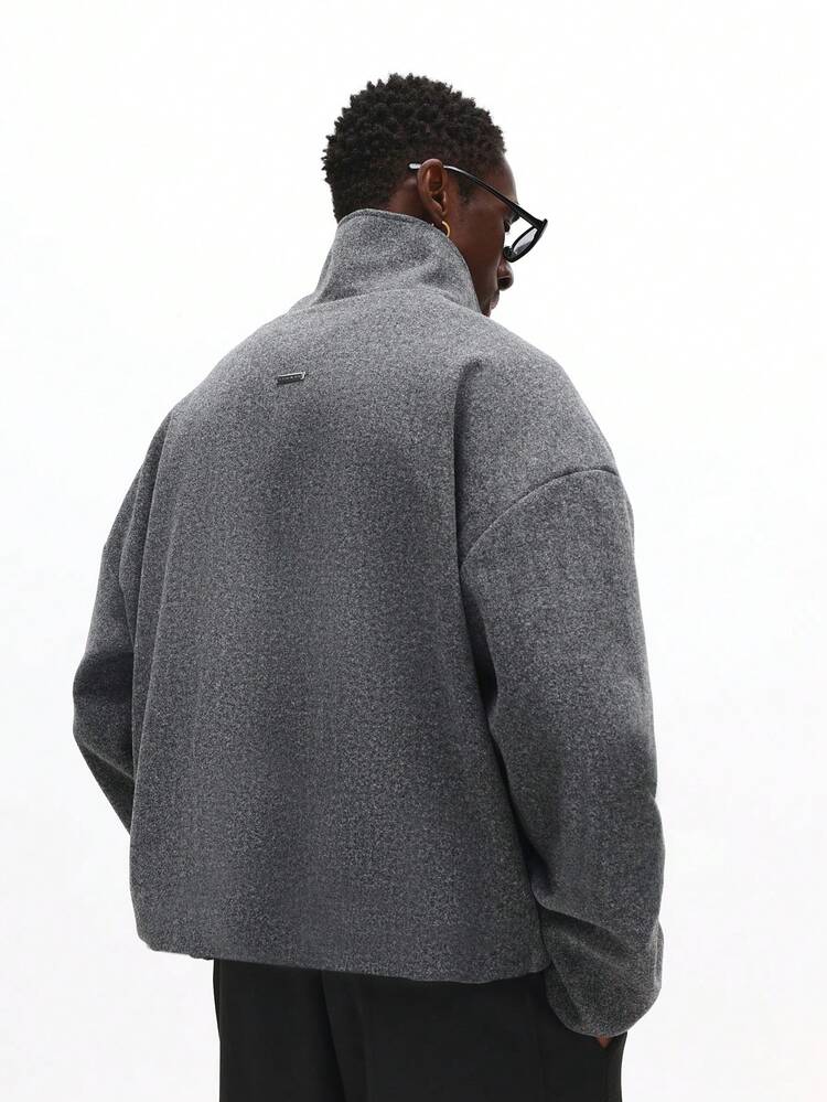 Oversized Wool Zip Up Jacket With Ribbed Collar