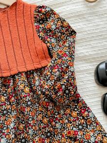 SHEIN Babygirl 优雅卡其色碎花长袖连衣裙 - 彩色 - 查看 9