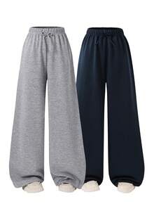 SHEIN Sparklyn 2pcs/Set Teens/Girls Casual All-Match Versatile Daily Wear & Workout Loose Wide Leg Sweatpants, Autumn/Winter - Multicolor - View 3