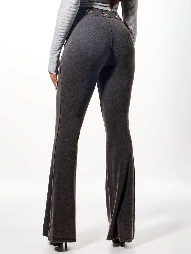 SUMWON WOMEN High Rise Flared Pants With Metal Eyelets