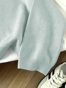 Elamini Women's Solid Color Crew Neck Long Sleeve Casual Pullover Sweater, Autumn/Winter - Light Grey - View 6