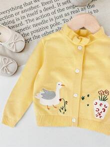 SHEIN LMoss Kids LMoss Cute Cartoon Print Long Sleeve Cardigan Sweater For Baby Girls, Autumn Winter Lemon Cardigan Baby Jacket Newborn Cardigan Baby Girl Sweater Jacket Baby Girl Cardigan Baby Girl Cardigan Christmas - Yellow - View 4