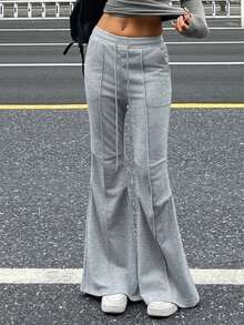 DAZY Pantalones deportivos acampanados con línea dividida para mujer en otoño