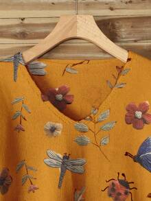 EMERY ROSE Áo len chui đầu dáng rộng cổ chữ V dệt kim màu trơn in họa tiết dành cho nữ, thích hợp cho các dịp lễ Halloween, Năm mới, Ngày lễ tình nhân, Lễ tạ ơn, Giáng sinh, Lễ phục sinh, Tiệc tùng, Đêm giao thừa - Màu Cam cháy - Xem 5