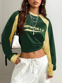 Coolane Sudadera de manga larga con bloques de color y gráficos de estilo urbano y deportivo para mujer, para otoño/invierno