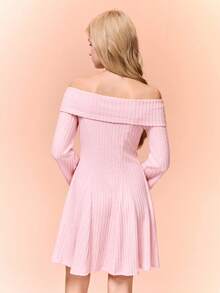 少女露肩长袖蝴蝶结T恤裙，适合青春期前女孩，返校季穿搭，可爱校园风上衣，粉色系，秋季上衣，学院风上衣，儿童情人节、夏季、春夏休闲派对连衣裙，节日装扮 - 粉色 - 查看 2