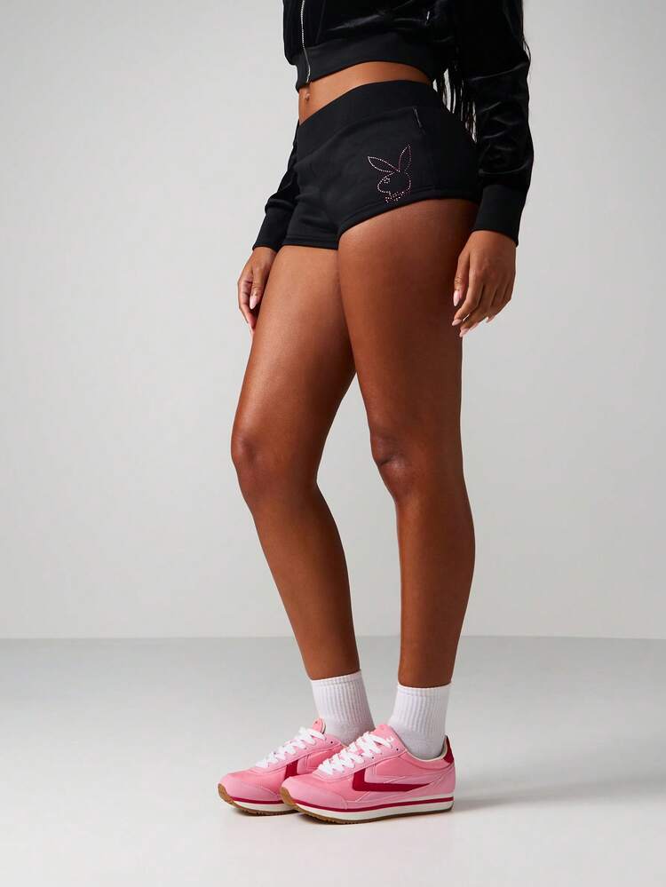 Missguided x Playboy Rhinestone Logo Hot Pants For Festival Streetwear Lounge