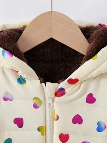 女童拉链连帽毛绒内衬棉衣 女童外套 儿童女童外套 儿童女童冬季夹克 儿童黑色外套 - 杏色 - 查看 3