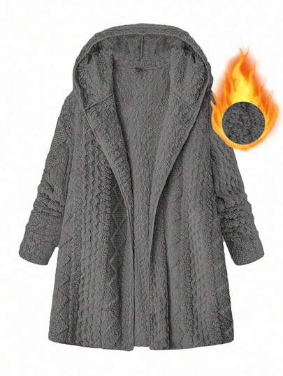 SHEIN Clasi 大码女式纹理长袖连帽宽松毛绒夹克，秋冬