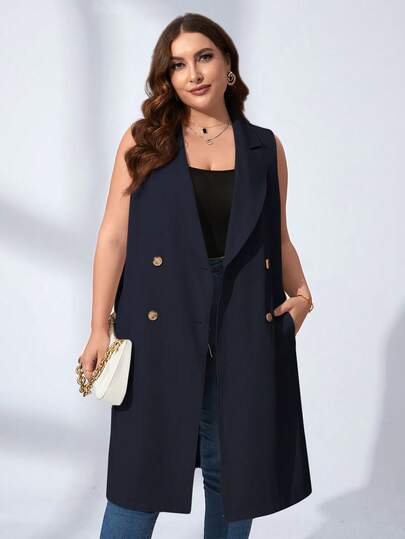 Chikora Chaleco blazer de doble botonadura en talla grande para otoño/invierno