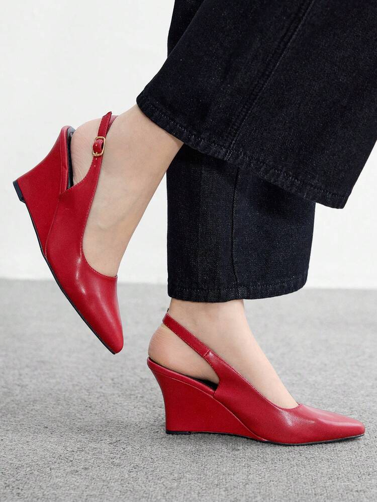 CUCCOO BIZCHIC Bombas de cuña con correa trasera elegantes y cómodas para mujer, de punta afilada y tacón de cuña, color burdeos