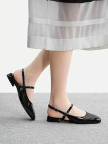 CUCCOO BIZCHIC Giày bệt nữ mũi vuông gót chunky màu đen quai ngang thoải mái tối giản kiểu Mary Jane không gót, đa năng cho cả đi làm và đi chơi dịp Giáng sinh - màu đen - Xem 4