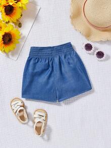 SHEIN Quần short cạp chun đơn giản, đa năng, thoải mái cho bé gái, nhẹ nhàng cho mùa hè - Màu xanh lam - Xem 5