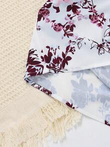 2pcs/Set Tween Girls Floral Print Round Neck Top & Belted Solid Color Pants - Burgundy - View 8