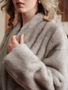 Uhlyne 时尚水貂皮长款大衣，秋冬新品 - 淺灰色 - 查看 2