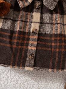 SHEIN Babygirl Cute Casual Collegiate Style Knit Ruffle Trim Long Sleeve Top & Plaid Mini Skirt Set 2pcs Set Toddler Girls Fall Girls Clothes Baby Thanksgiving Dress Brown Toddler Outfit Girl Baby Fall Dress - Brown - View 8