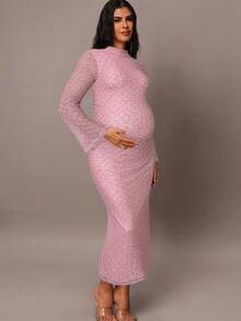 MaterniChic Elegant Maternity Dress With Flared Sleeves And Stand Collar Pregnant Dress Pregnancy Photoshoot Dress Gender Reveal Maternity Dress