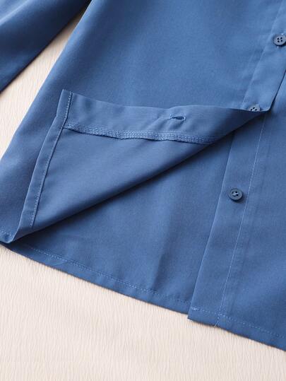 SHEIN Tween 女童纯色前扣长袖休闲衬衫，适合日常穿着