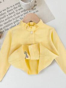 SHEIN LMoss Kids LMoss Cute Cartoon Print Long Sleeve Cardigan Sweater For Baby Girls, Autumn Winter Lemon Cardigan Baby Jacket Newborn Cardigan Baby Girl Sweater Jacket Baby Girl Cardigan Baby Girl Cardigan Christmas - Yellow - View 6