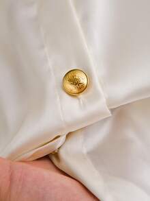 CosyJoli French Casual Simple Apricot Satin Basic Open-Collar Plus Size Shirt, Suitable For Office Commuting, Daily Wear, Metal Button Tops, Going Out Clothing