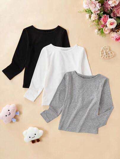 SHEIN Explorewe 3 件套女童纯色长袖汗衫套装（3 件单独出售）