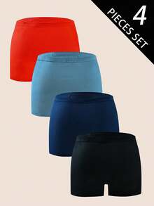 Manfinity Underwear&Sleepwear Basics 4pcs/Pack Men's Boxer Briefs, Plus Size Underwear Shorts, Suitable For All Seasons