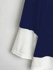 EMERY ROSE Bộ đồ thường ngày dài tay cổ chữ V màu tương phản cỡ lớn dành cho nữ - Màu xanh hải quân - Xem 5