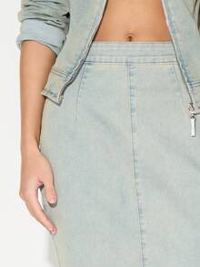 KIZN 女式修身浅色水洗牛仔铅笔裙，后拉链中长款高腰修身休闲春夏 - 彩色 - 查看 4