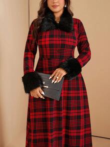 Comfylo Robe longue en polaire à imprimé écossais élégante, grande taille, Noël - Multicolore - Voir 11