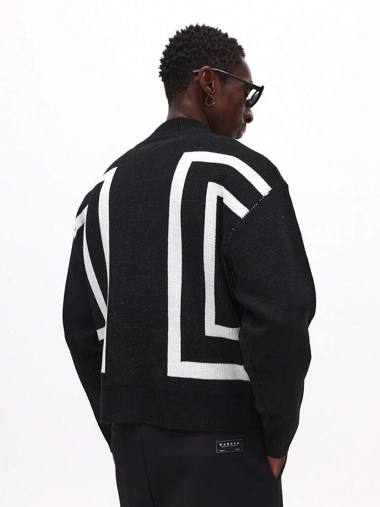 Quarter Zip Knitted Jumper With Logo Pattern