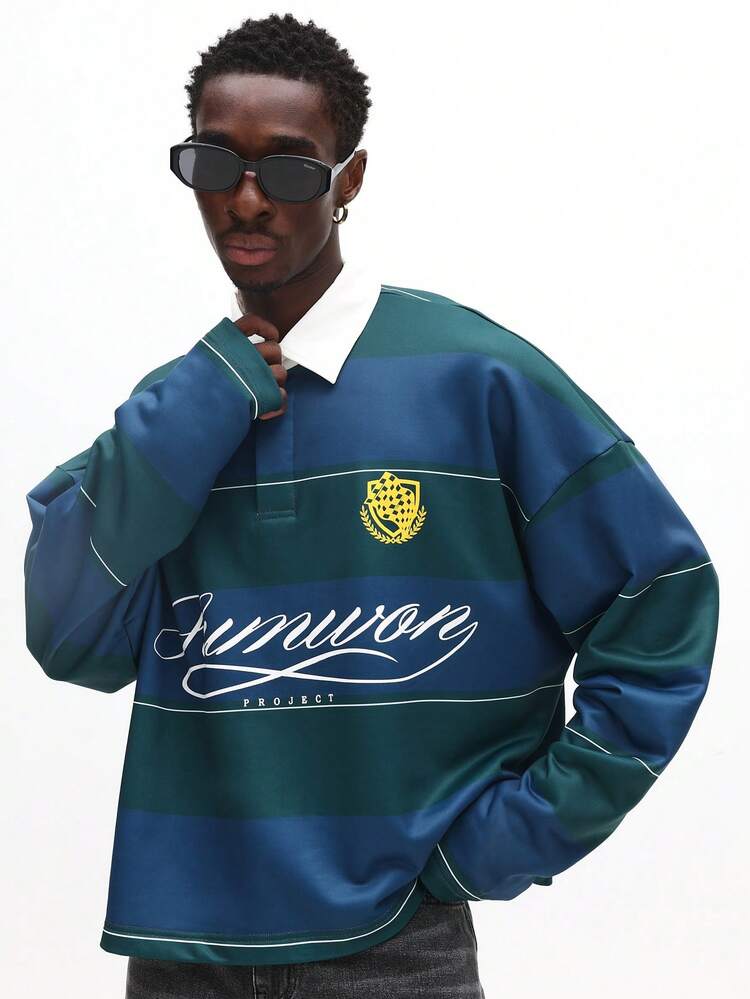 Long Sleeve Striped Polo With Contrast Collar