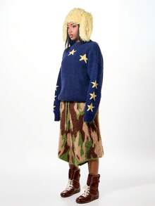 SUMWON WOMEN 超大蓬松圆领星星针织毛衣柔软冬季套头衫秋季针织衫 - 藏蓝色 - 查看 6