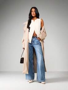 MISSGUIDED Chaleco sin mangas de lino con bolsillos y estilo de blazer profesional - Caqui - Ver 4