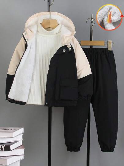 Genkimix Kids 2 件套新款时尚长袖拉链夹克搭配宽松裤，采用拼色设计，打造时尚分层外观，适合日常穿着、校园、公园漫步、户外野餐、购物中心、聚会等。