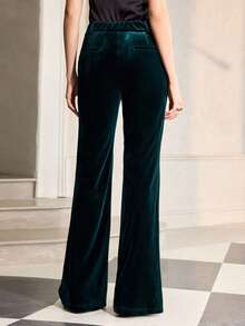 ZEYLAH Women's Elegant Fitted Flared Pants With Pockets, Autumn/Winter - Dark Green - View 3