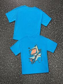 INAWLY Ladies Cartoon Print Round Neck Short Sleeve Casual Versatile T-Shirt - Blue - View 1