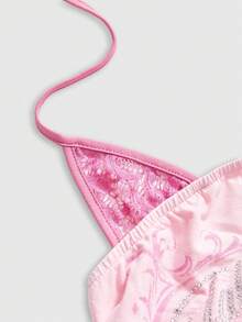 ROMWE J-Fashion Y2K Concert Punk Wing Print 2 In 1 Contrast Lace Sleeveless Halter Top - Pink - View 3