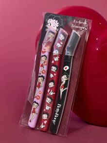 Betty Boop x SHEIN 3 Pcs Straight Handle Eyebrow Trimmers With Protective Cap,Painless Hair Remover Razors,Durable Trimming Blades Scratchproof Scratch-Resistant Portable Beauty Tool,Crescent Eyebrow Shavers,Professional Makeup Tool For Eyebrow Trimming And Precision Grooming,For Beginners To Avoid Injury Suitable For Eyebrows, Face, Body And Other Areas,Pink Red Lady Love Cute Brows & Lash Tools,Gift Ideas,Party,Holiday,Valentine's Day - Multicolor - View 5