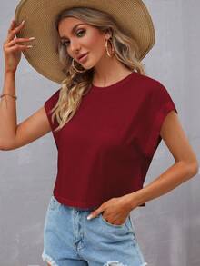 EMERY ROSE 蝙蝠袖圓領T恤 - 酒紅色 - 查看 4