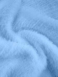 SHEIN Tall Áo len trơn màu giản dị họa tiết vải bông mềm mại dành cho nữ - Màu xanh nhạt - Xem 5