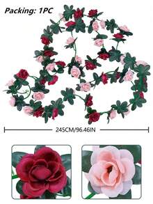 SHEIN Basic living 1/2/5件/包 人造花卉植物 45头仿真玫瑰藤蔓花卉 家居酒店办公室婚礼派对花园工艺品装饰