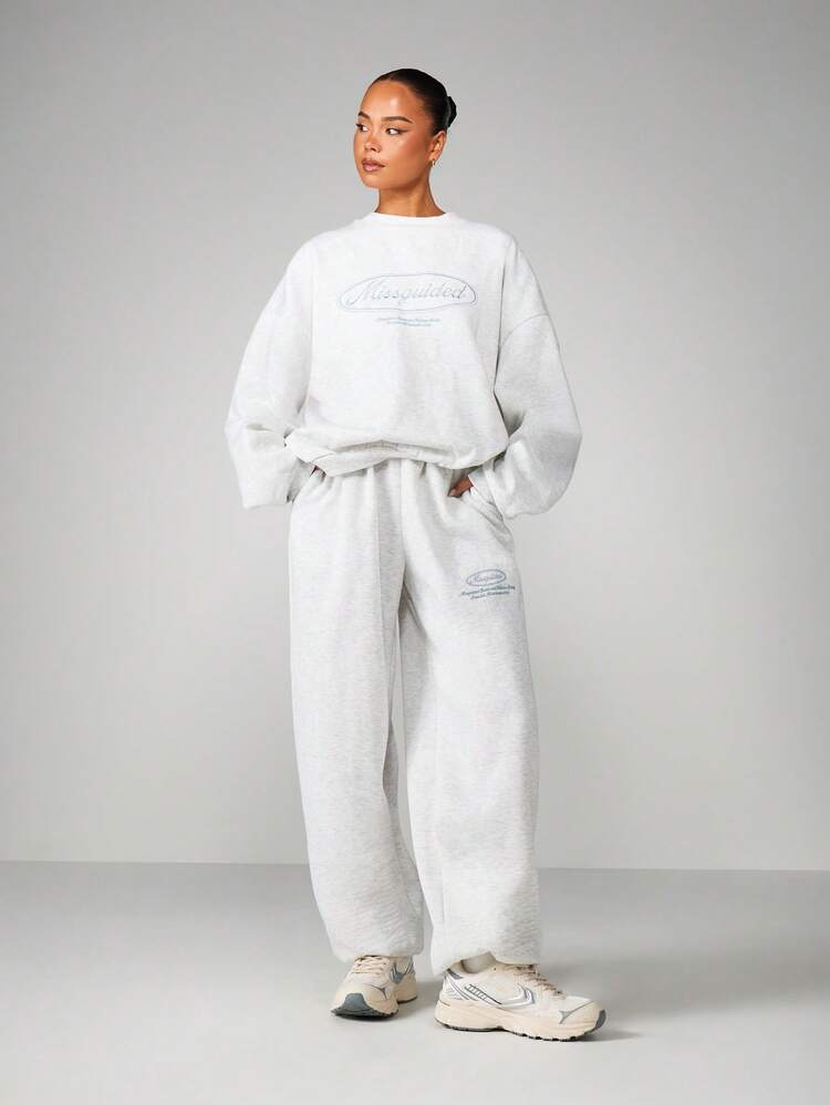 MISSGUIDED Heathered Drawstring Joggers For Women Casual Loose Fit Sweatpants With Cuffed Ankles Athleisure Lounge Pants