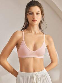 Ocili Seamless Ribbed Elastic Wireless Bra For Women - Pink - View 4