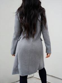 SAYEHFBABY 秋冬休閒純色雙排扣大衣，適合女性與嬌小女性 - 灰色 - 查看 6