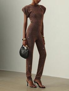 Vesra Mono ajustado sin mangas de unicolor con lentejuelas en la cintura y hombros para mujer, nuevo y de moda para otoño/invierno