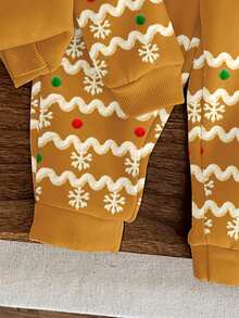 SHEIN 圣诞焦糖饼干图案休闲宽松舒适针织柔软连帽衫和裤子套装，适合秋冬季、街头风格和家居服 - 彩色 - 查看 7