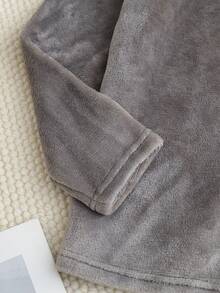 2 件男童柔软法兰绒格子西装，休闲宽松长袖上衣和裤子，舒适家居服，秋冬