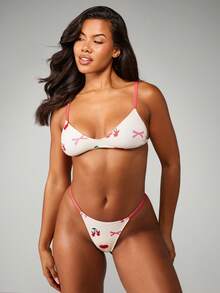 Missguided x Playboy Bộ áo ngực và quần lót in nơ anh đào dễ thương Kawaii làm quà tặng ngày lễ tình nhân - Nhiều màu - Xem 3