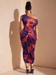 SHEIN BAE Váy midi xẻ tà, váy tốt nghiệp, váy sinh nhật cho nữ, váy in họa tiết tie-dye xẻ tà màu, váy dự tiệc cưới - Nhiều màu - Xem 2